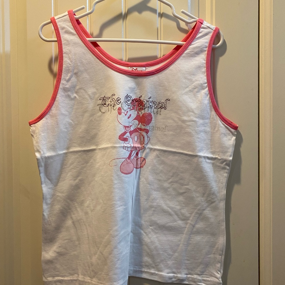 Vintage NWT Disney Shopping XL Tank Top Ladies Mickey Mouse Pink White